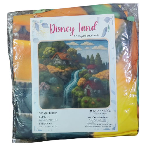 7D King Size Green Printed Bedsheet Set (Non-Elastic Cotton Fabric)